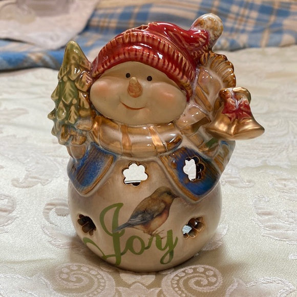 NWOT pottery Joy Snowman votive candle holder - Picture 1 of 7